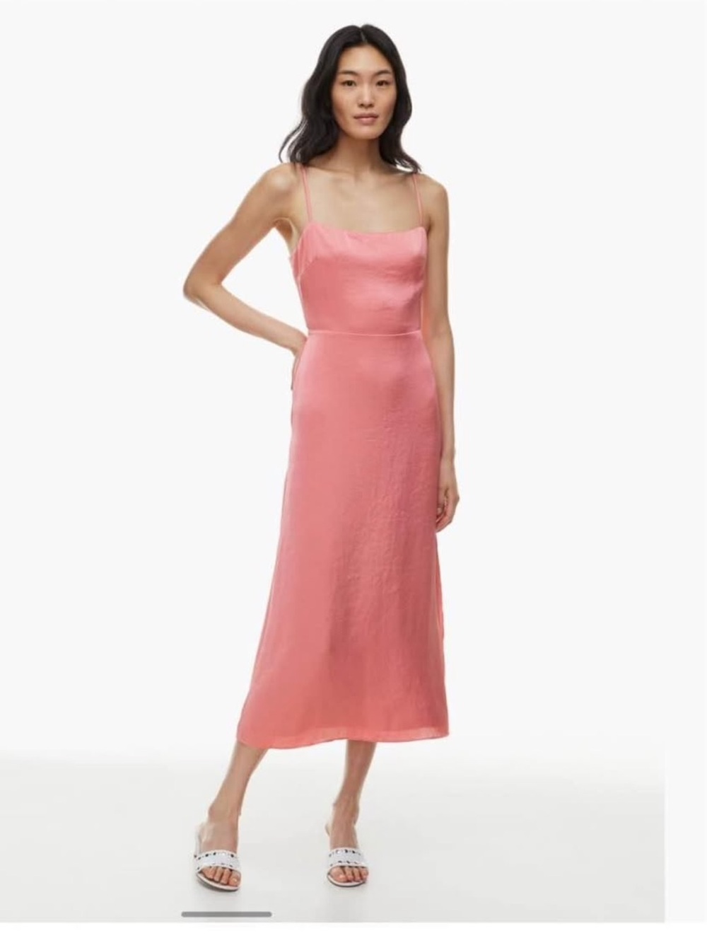 Aritzia Wilfred Magdalena Satin Dress in Coral Pink